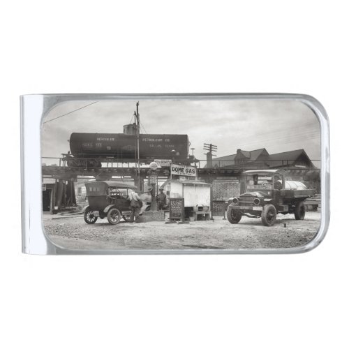 Fun Vintage Garage Auto Repair Gas Station   Silver Finish Money Clip