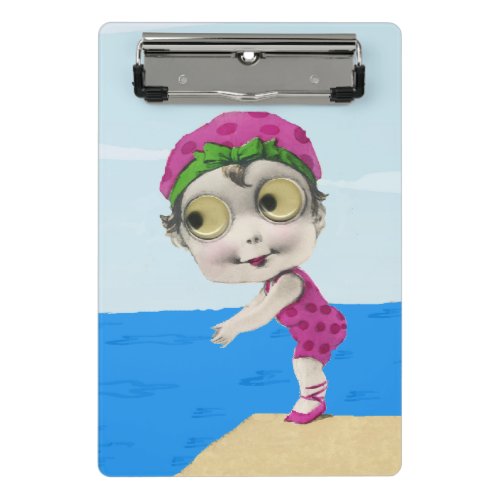 Fun Vintage Girl Swimmer Pink Bathing Suit Mini Clipboard