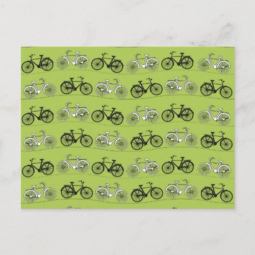 Fun Vintage Green Bicycles Pattern Print Postcard