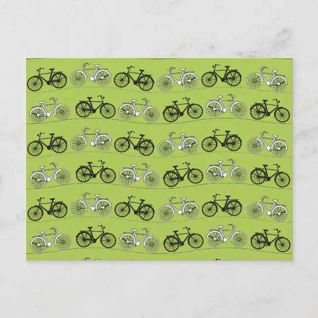 Fun Vintage Green Bicycles Pattern Print Postcard | Zazzle