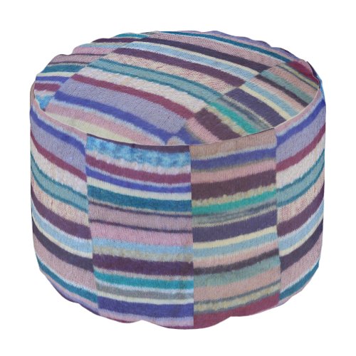 fun vintage hand  knitted colorful stripes pouf