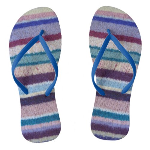 fun vintage hand knitted colorful stripey flip flops