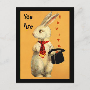 Fun Vintage Magic Show Rabbit & Top Hat Invitation
