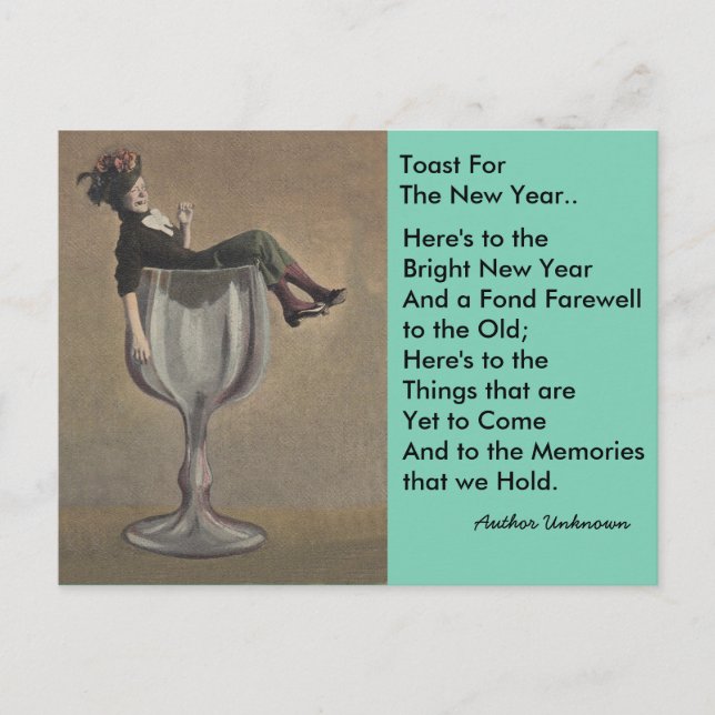 Fun vintage New Year's Toast Wine Gal Postcards (Front)