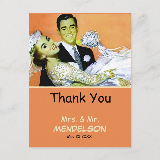 Fun vintage personalized wedding postcard (Front)