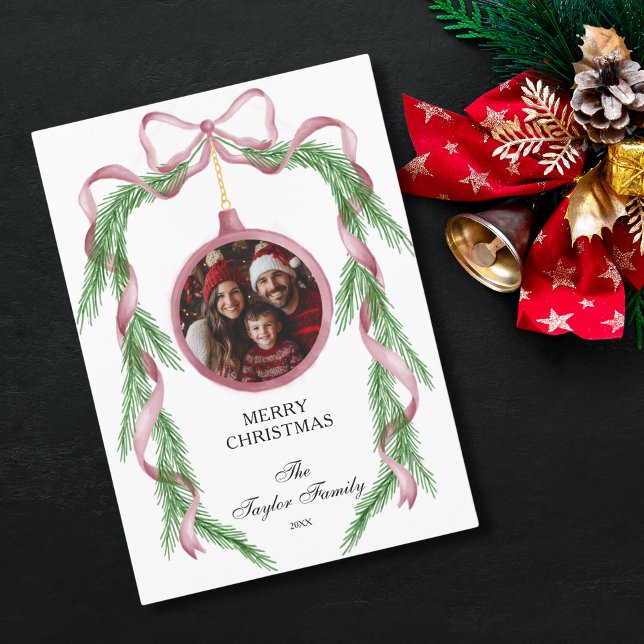 Fun Vintage Photo Pink Ribbon Merry Christmas Invitation (Creator Uploaded)