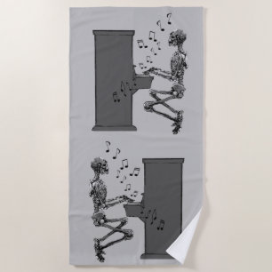 Fun Vintage Piano Playing Skeleton Music Beach Towel