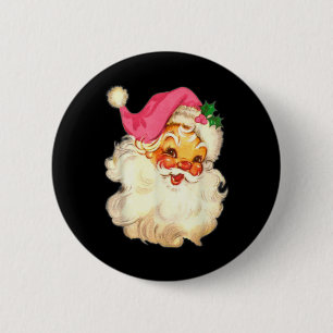 Fun Vintage Pink Santa Claus Pink Christmas Design Button