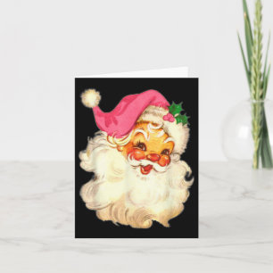 Fun Vintage Pink Santa Claus Pink Christmas Design Card