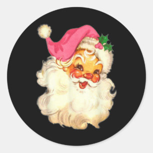 Fun Vintage Pink Santa Claus Pink Christmas Design Classic Round Sticker