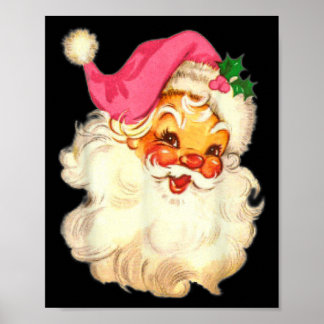 Fun Vintage Pink Santa Claus Pink Christmas Design Poster