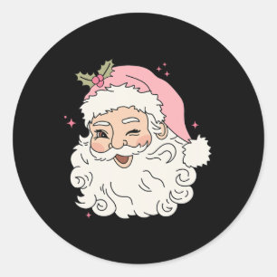 Fun Vintage Pink Santa Claus Pink Christmas Men Wo Classic Round Sticker