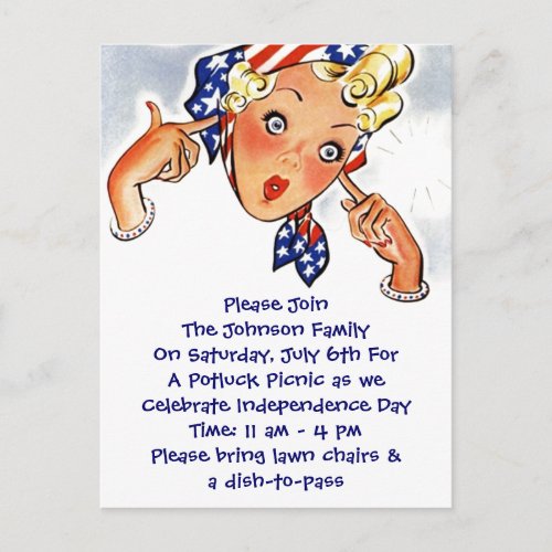 Fun Vintage Postcard Invitation 4th of July Party