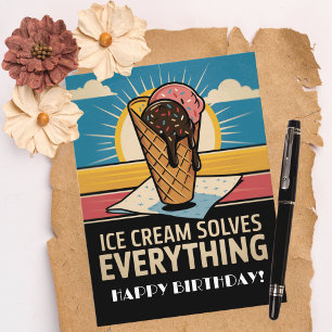 Fun Vintage Retro Ice Cream Cone, Birthday Postcard