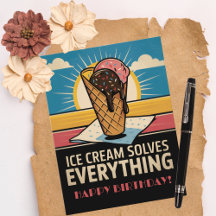 Fun Vintage Retro Ice Cream Cone, Birthday