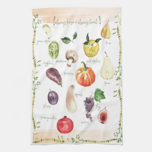Fun Vintage Retro Typography Fruits  Vegetables   Kitchen Towel