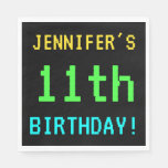 [ Thumbnail: Fun Vintage/Retro Video Game Look 11th Birthday Paper Napkin ]