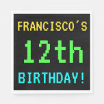 [ Thumbnail: Fun Vintage/Retro Video Game Look 12th Birthday Napkin ]