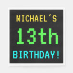 [ Thumbnail: Fun Vintage/Retro Video Game Look 13th Birthday Paper Napkin ]