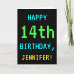 [ Thumbnail: Fun Vintage/Retro Video Game Look 14th Birthday Card ]