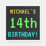 [ Thumbnail: Fun Vintage/Retro Video Game Look 14th Birthday Napkin ]