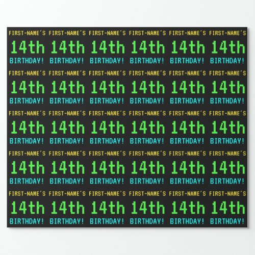 Fun VintageRetro Video Game Look 14th Birthday Wrapping Paper