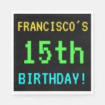 [ Thumbnail: Fun Vintage/Retro Video Game Look 15th Birthday Napkin ]