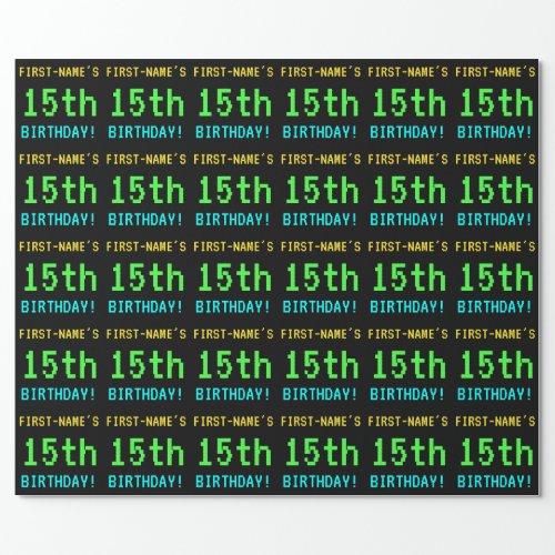 Fun VintageRetro Video Game Look 15th Birthday Wrapping Paper