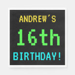 [ Thumbnail: Fun Vintage/Retro Video Game Look 16th Birthday Paper Napkin ]