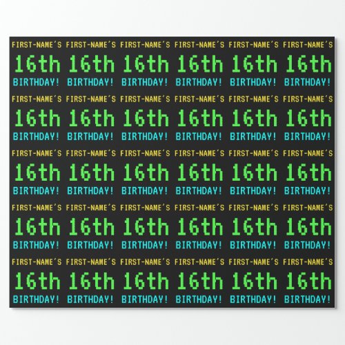 Fun VintageRetro Video Game Look 16th Birthday Wrapping Paper