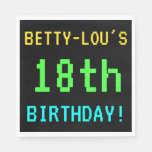 [ Thumbnail: Fun Vintage/Retro Video Game Look 18th Birthday Paper Napkin ]