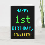 [ Thumbnail: Fun Vintage/Retro Video Game Look 1st Birthday Card ]