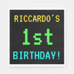 [ Thumbnail: Fun Vintage/Retro Video Game Look 1st Birthday Napkin ]