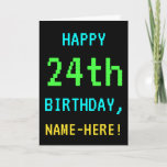 [ Thumbnail: Fun Vintage/Retro Video Game Look 24th Birthday Card ]