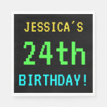 [ Thumbnail: Fun Vintage/Retro Video Game Look 24th Birthday Napkin ]