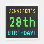 [ Thumbnail: Fun Vintage/Retro Video Game Look 28th Birthday Napkin ]