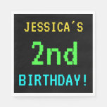 [ Thumbnail: Fun Vintage/Retro Video Game Look 2nd Birthday Paper Napkin ]