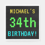 [ Thumbnail: Fun Vintage/Retro Video Game Look 34th Birthday Napkin ]