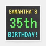 [ Thumbnail: Fun Vintage/Retro Video Game Look 35th Birthday Paper Napkin ]