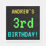 [ Thumbnail: Fun Vintage/Retro Video Game Look 3rd Birthday Paper Napkin ]