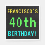 [ Thumbnail: Fun Vintage/Retro Video Game Look 40th Birthday Paper Napkin ]