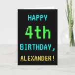 [ Thumbnail: Fun Vintage/Retro Video Game Look 4th Birthday Card ]