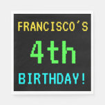 [ Thumbnail: Fun Vintage/Retro Video Game Look 4th Birthday Paper Napkin ]