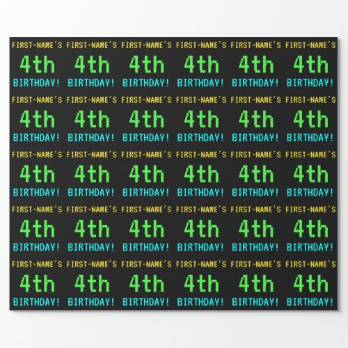 Fun VintageRetro Video Game Look 4th Birthday Wrapping Paper