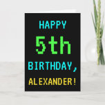 [ Thumbnail: Fun Vintage/Retro Video Game Look 5th Birthday Card ]
