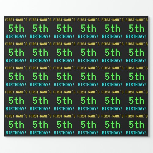 Fun VintageRetro Video Game Look 5th Birthday Wrapping Paper