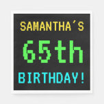 [ Thumbnail: Fun Vintage/Retro Video Game Look 65th Birthday Paper Napkin ]