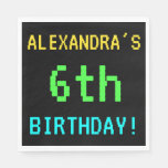 [ Thumbnail: Fun Vintage/Retro Video Game Look 6th Birthday Paper Napkin ]
