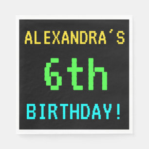 Fun Vintage/Retro Video Game Look 6th Birthday Paper Napkins