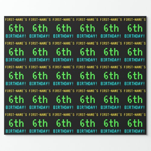 Fun VintageRetro Video Game Look 6th Birthday Wrapping Paper